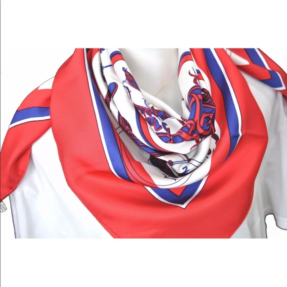 Hermes Accessories - Authentic HERMES Carre 90 Scarf Carriage Motif Silk Red Fort of July colors